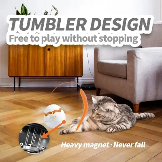 Allforpaws Intractive Cat Toy Dinosaur Egg Spinner Cat Toy, Orange image {4}