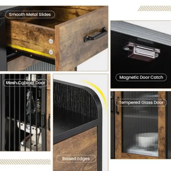 Costway Kitchen Sideboard Buffet Bar Cabinet Accent Cupboard with Metal Glass Door & Drawer image {8}