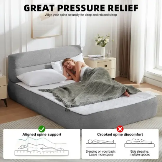 Aukfa 2-in-1 Queen Size Upholstered Platform Bed with Mattress, No Assembly Floor Bed Frame with Headboard, 13.4" Chenille Fabric image {5}