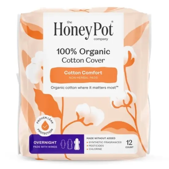 The Honey Pot Company, Non-Herbal Overnight Pads with Wings, Organic Cotton Cover - 12 ct image {15}
