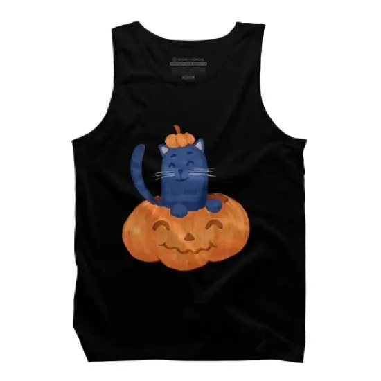 Men's Design By Humans Halloween Cat In A Pumpkin By wubbadub Tank Top image {4}