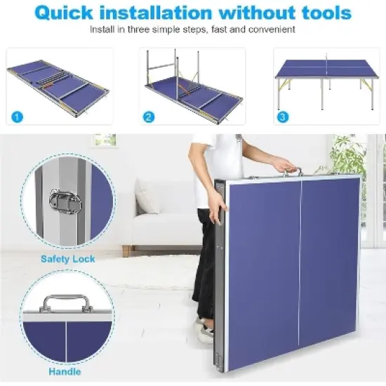 Table Tennis Table, Professional Ping Pong Table, 6&times;3 FT Foldable and Portable Ping Pong Table Set with Net, 2 Table Tennis Paddles and 3 Balls for image {4}