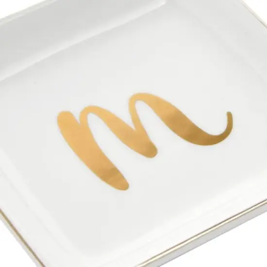 Juvale Monogrammed Letter M Ring Tray for Gifts, Personalized Jewelry Dish for Earrings, Necklaces, Bracelets (4x4 in) image {7}