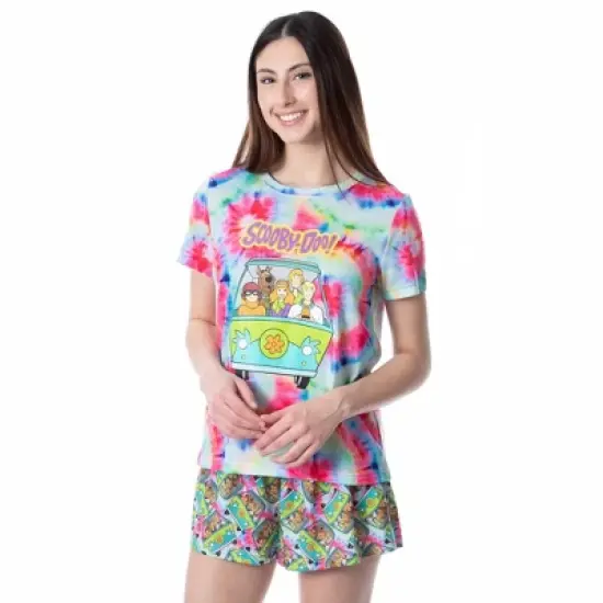 Scooby-Doo Womens' Mystery Machine Tie Dye Sleep Pajama Set Short Multicolored image {5}