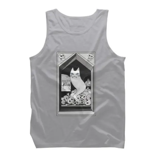 Men's Design By Humans Ghost cat the Keeper of the Crypt By runcatrun Tank Top image {8}