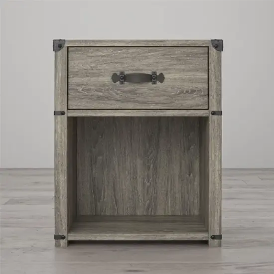 Little Seeds Nova 1 Drawer Storage Nightstand with Leather Drawer Pull, Gray Oak image {3}