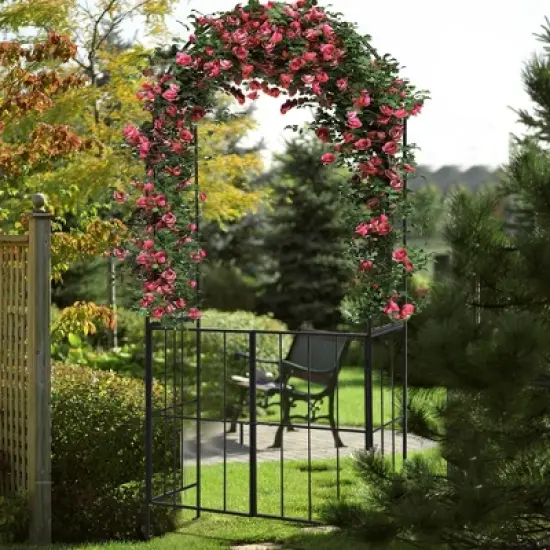 Costway Garden Arch Arbor Trellis with Gate 7.5 ft Patio Archway Pergola for Wedding image {1}