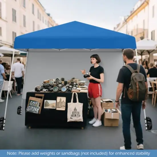 Costway 10 X 10FT Pop up Canopy Tent with 1 Sidewall, Portable Backpack, 4 Stakes Slant Leg Blue/White/Pinl/Gray image {4}