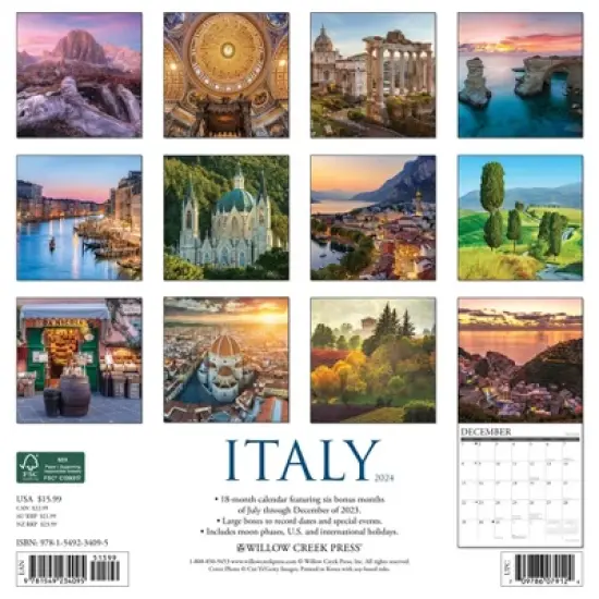 Willow Creek Press 2024 Wall Calendar 12"x12" Italy image {1}