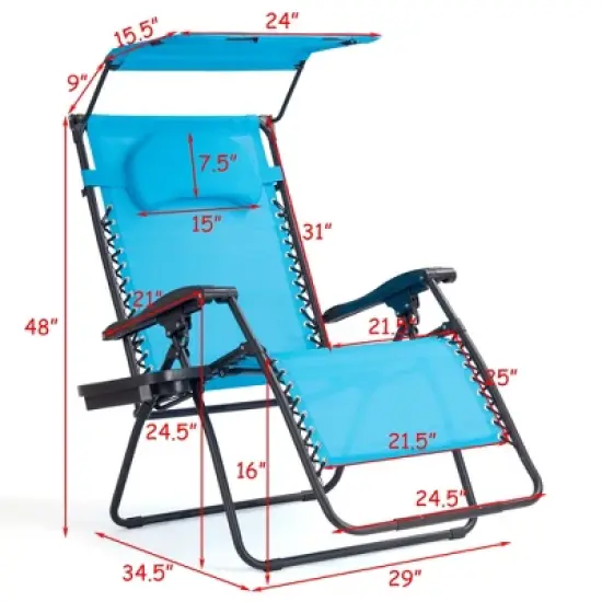 Tangkula Recling Zero Gravity Chair with Drink Tray & Sunshade, Blue image {3}