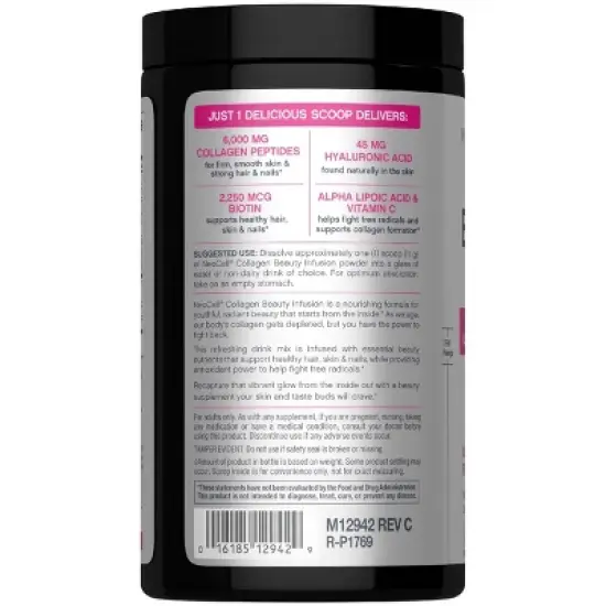NeoCell Beauty Infusion Collagen Powder | Collagen Type 1 and 3 | Hyaluronic Acid and Biotin | 11.64 Ounces | Cranberry Cocktail Flavor image {3}