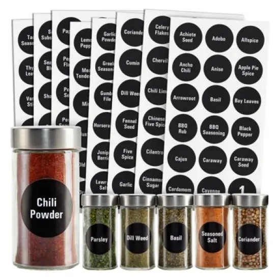 Talented Kitchen 144 Round 1.5" Spice Jar Labels Preprinted, Chalkboard Seasoning Spice Labels Stickers + Numbers for Kitchen Organization and Storage image {6}