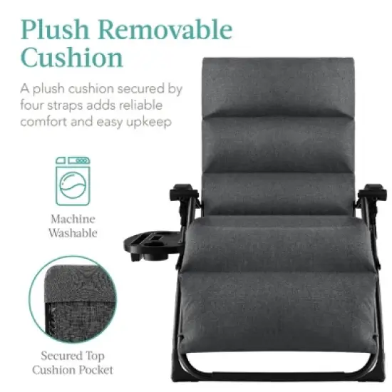 Best Choice Products Oversized Zero Gravity Chair, Folding Recliner w/ Removable Cushion, Side Tray image {1}