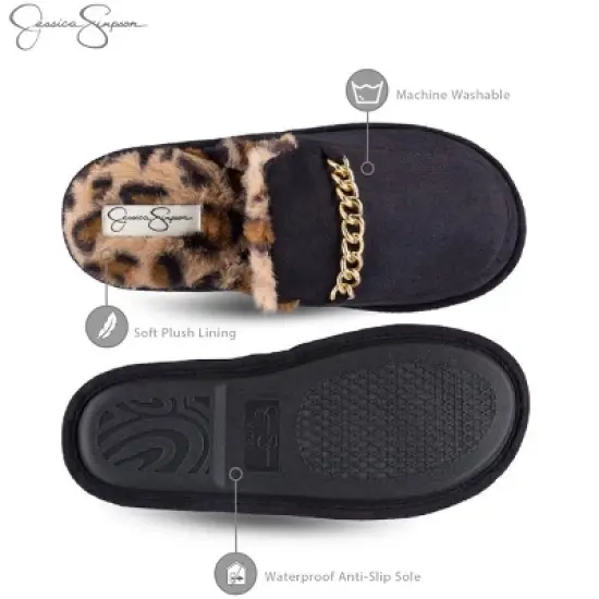 Jessica Simpson Women's Plush Microsuede Scuff Slipper with Chain Embellishment image {1}
