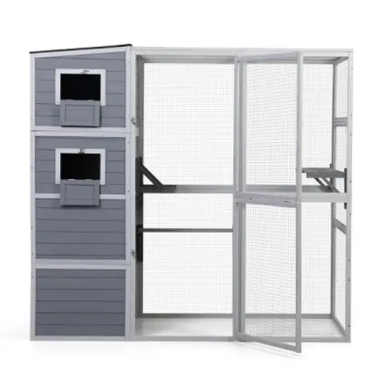 AZL1 Life Concept Pet Crates and Houses Large Multi Level Cat Enclosure with Spacious Activity Area Fun Jumping Platforms, Gray, 76.2"*33.5"*70" image {4}