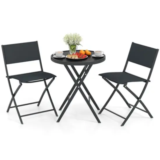 Costway 3 PCS Folding Patio Bistro Set with Tempered Glass Coffee Table & 2 Patio Chairs image {1}