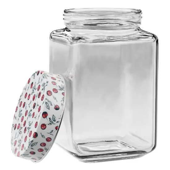 American Atelier Square Clear Glass Jars, Set of 3, Cherry Design on Airtight Lid, For Coffee, Beans, and Dry Goods, 45, 63, and 74-Ounce Capacity image {4}