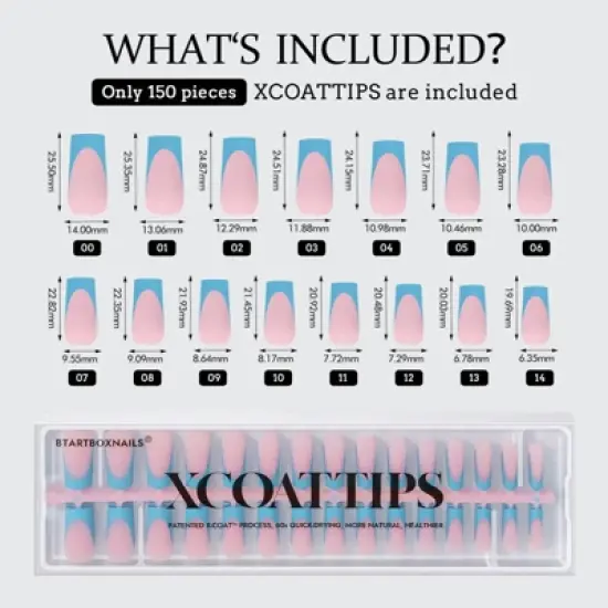 BTArtboxnails XCOATTIP&reg; Press-On Nails - Blue Pastel French - Long Square -150ct image {6}