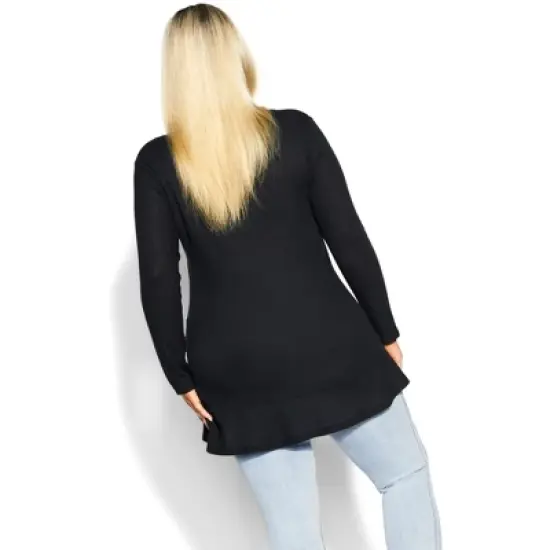 Women's Plus Size Waffle Ruffle Tunic - black | EVANS image {1}