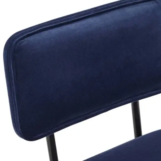 Studio 55D Marc Swivel Bar Stools Set of 2 Black Gold 29 1/4" High Mid Century Modern Blue Cushion Backrest Footrest Kitchen Counter Height Island image {3}