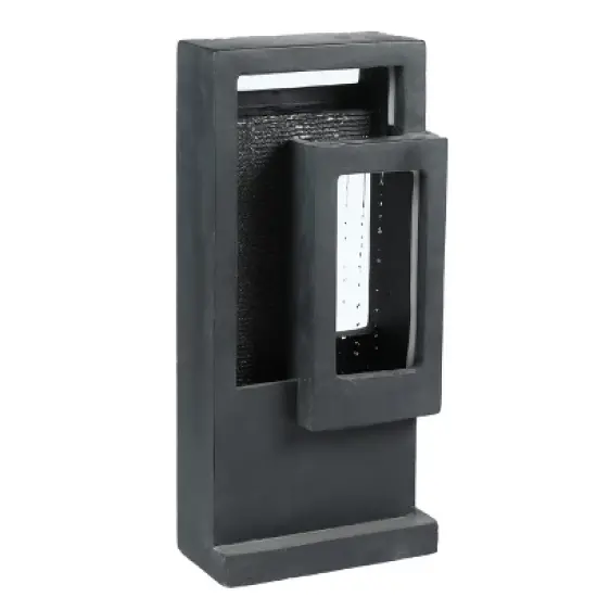 LuxenHome Gray Resin Column Outdoor Fountain with LED Light image {3}