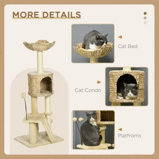 YOOCOZZ PawHut 45" Cat Tree Tower for Indoor Cats, with Scratching Posts, Ramp, Condo, Toy Balls, Platforms and Bed-Beige image {3}