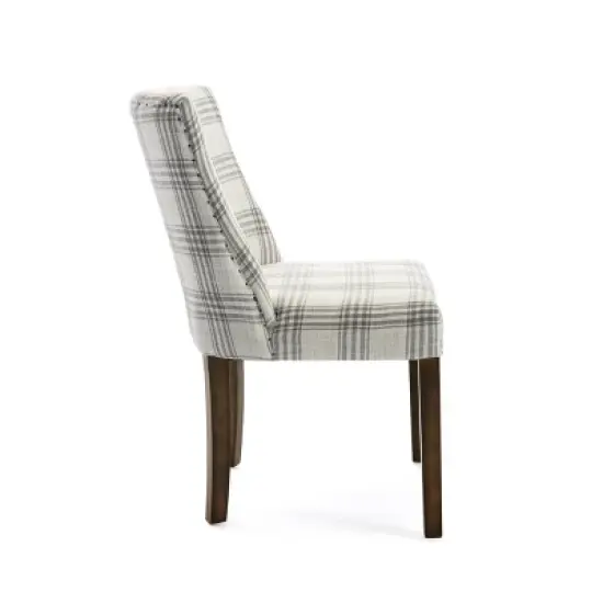 2pk Harman Contemporary Upholstered Plaid Dining Chairs Gray/Light Beige/Brown - Christopher Knight Home image {4}