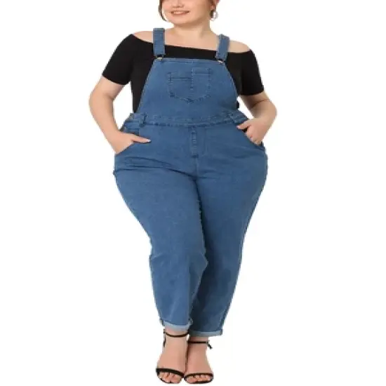 Agnes Orinda Women's Plus Size Adjustable Stap Cross Back Overalls Denim Pants Jumpsuits image {5}