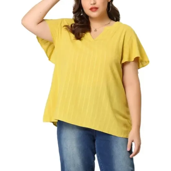 Agnes Orinda Women's Plus Size Casual Trendy V Neck Flare Sleeve Striped T-shirts image {6}