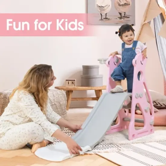 INFURNIC Baby Activity Gyms Kids Slide, PE Material, Triangular Design, Gentle Slope, Basketball Hoop, Multicolored, 35"*8"*18" image {3}