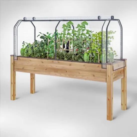 CedarCraft Elevated Cedar Planter: Outdoor Garden Bed with Greenhouse & Bug Cover, 23"x72"x30", Rectangular image {4}