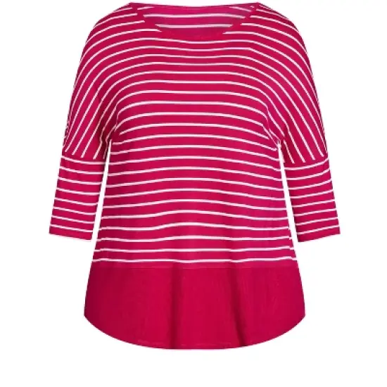 Women's Plus Size Rib Stripe Top - watermelon | ZIM & ZOE image {2}
