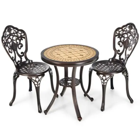 Costway 3PCS Patio Bistro Set Round Table Chairs All Weather Cast Aluminum Yard image {3}