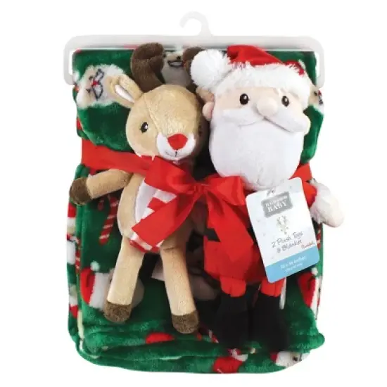 Hudson Baby Unisex Baby Plush Blanket with Toy, Rudolph And Santa, One Size image {1}