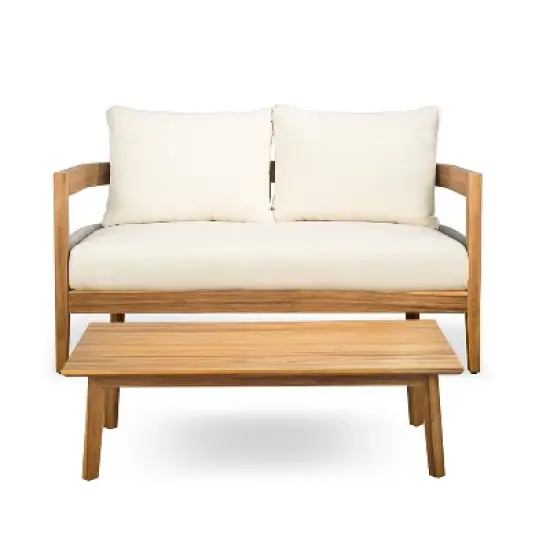 Christopher Knight Home Fawn Modern Outdoor Acacia Wood Loveseat and Table Set, Beige/Teak image {10}