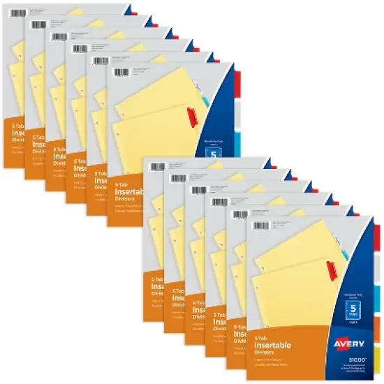 Avery Insertable 5-Tab Dividers, Multicolor Tabs (12-Pack of 81000) image {7}