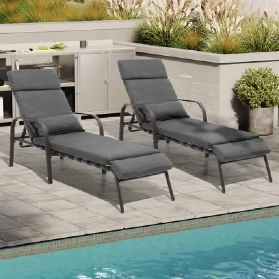 Crestlive Products Chaise Lounge Chair Outdoor with Cushion & Pillow Adjustable 5 Position Pool Recliner image {6}