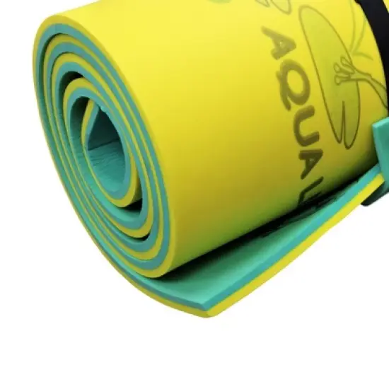 Aqua Lily Pad 9 x 3 Foot Tadpole Double Adult Floating Foam Pool Lounger Water Blanket Table Bed Mat with Pillow Straps & Storage Bag, Green/Yellow image {4}