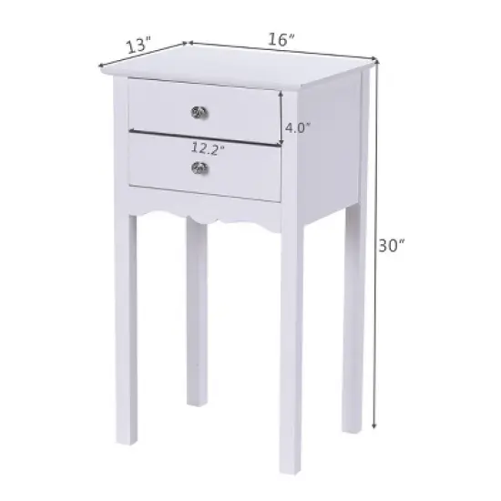 Costway 2 PCS Side Table End Accent Table Night Stand W/ 2 Drawers White image {1}