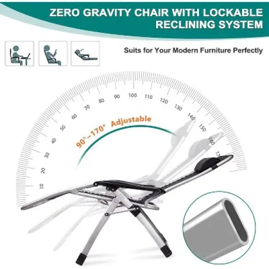 Docred Standard & XL Zero Gravity Chair with Cushion, Cup Holder & Headrest for Lawn, Patio & Pool image {3}