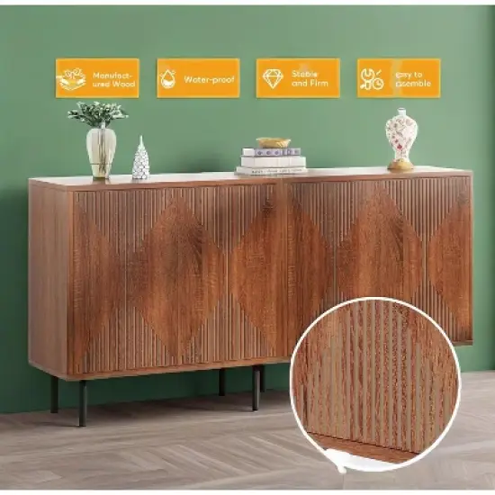 KTMBDW Sideboard Buffet Cabinet - Modern Larger Credenza Kitchen Storage Cabinet with 4 Doors - Accent Buffet Console Table for Dining Room Hallway image {2}