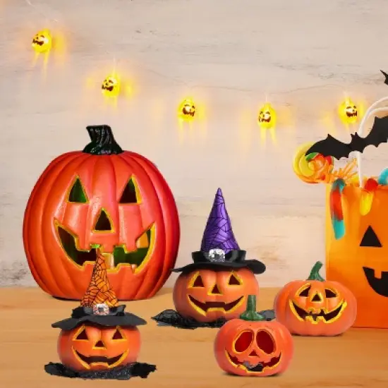 Joyfy 5 Packs Halloween Light up Jack-o&rsquo;-Lantern Combo Set, Pumpkin Prop with LED Light Halloween Tabletop Decorations Props  Decor image {6}
