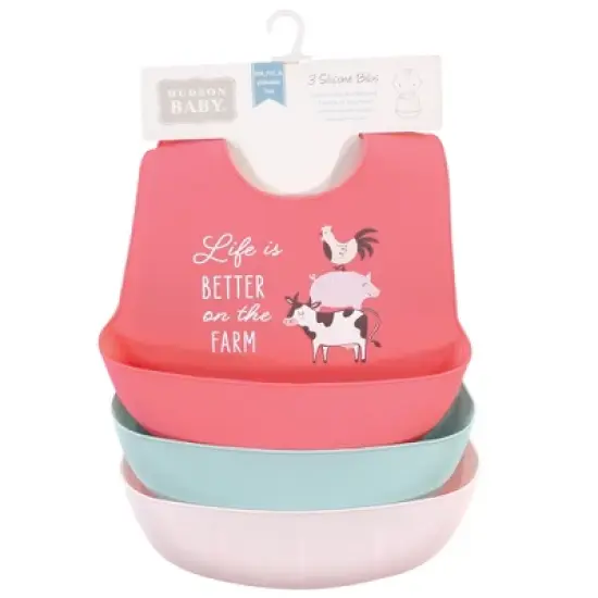 Hudson Baby Infant Girl Silicone Bibs, Life Is Better On The Farm, One Size image {1}