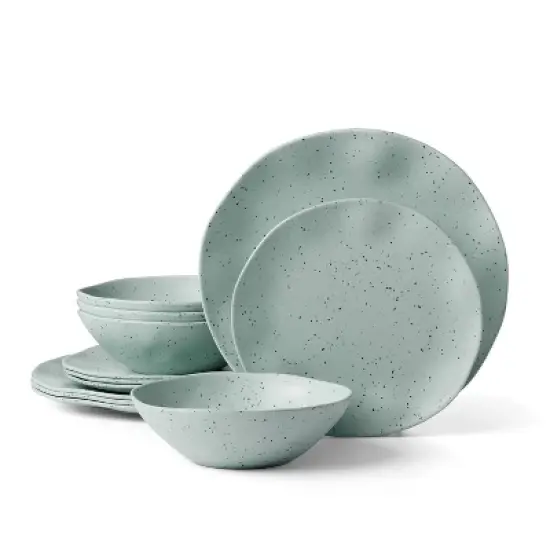 Oneida 12pc Melamine Dinnerware Set Terrazzo Mint: Abstract Pattern, Service for 4, Dishwasher-Safe Plates & Bowls image {5}