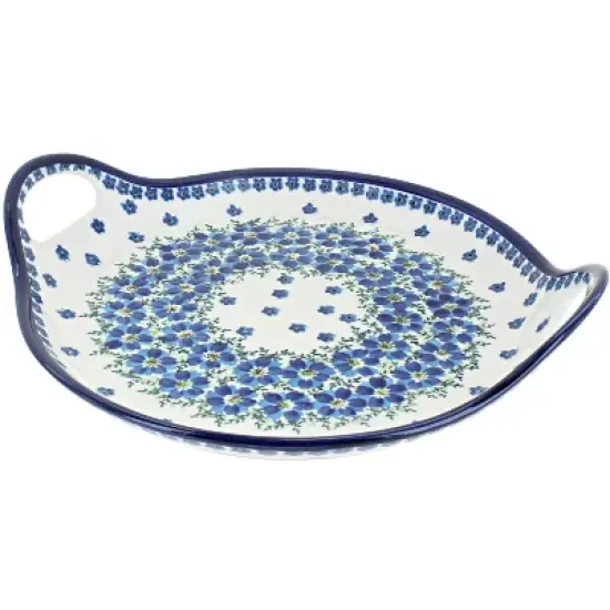 Blue Rose Polish Pottery 1333 Zaklady Round Serving Tray with Handles image {7}