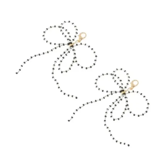 Unique Bargains Beaded Bow Shoelace Charms Black White 1 Pair image {3}