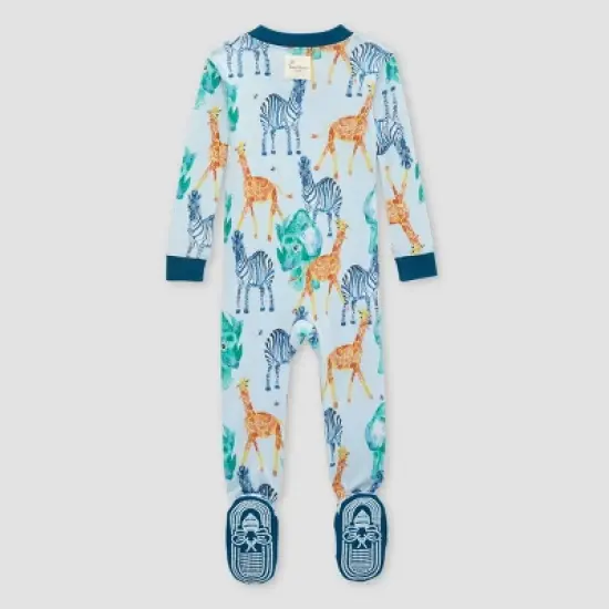 Burt's Bees Baby&reg; Baby Wild Safari Organic Cotton Tight Fit Footed Pajama - Metallic Blue image {1}