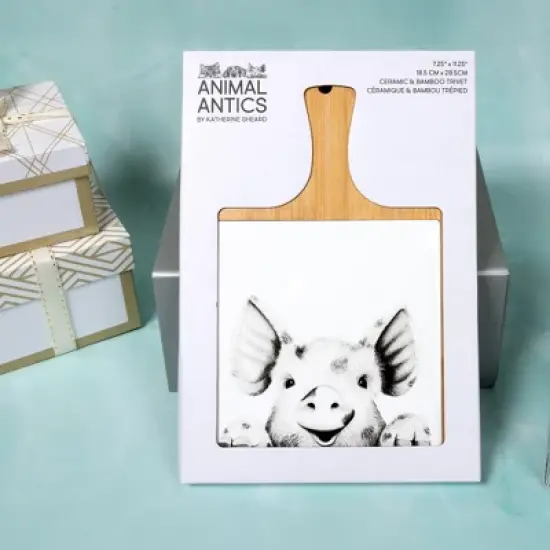 Pavilion Gift Company - Pig - 7.5" Bamboo & Ceramic Tile Trivet - Trivets image {3}