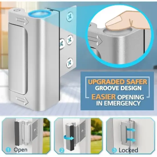 DOMETOUR Home Security Door Lock 3 Pack, Metal Reinforcement Child Proof Safety Latch, Withstands 800lbs for Inside Swing Doors image {2}