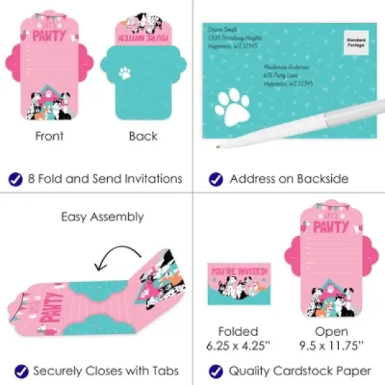 Big Dot of Happiness Pawty Like a Puppy Girl - Fill-In Cards - Pink Dog Baby Shower or Birthday Party Fold and Send Invitations - Set of 8 image {2}